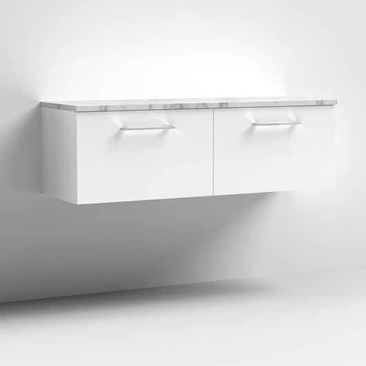  Nuie Arno 1200mm Wall Hung 2-Drawer Vanity & Laminate Worktop - Gloss White