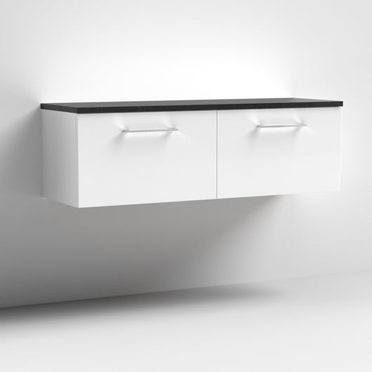  Nuie Arno 1200mm Wall Hung 2-Drawer Vanity & Laminate Worktop - Gloss White