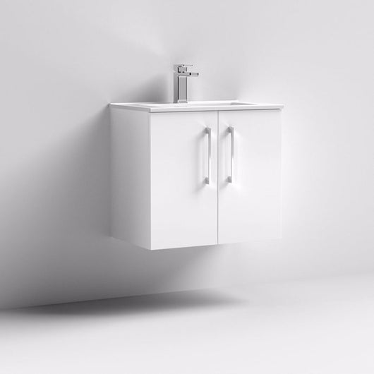  Nuie Arno 600mm Wall Hung 2-Door Vanity & Basin 2 - Gloss White