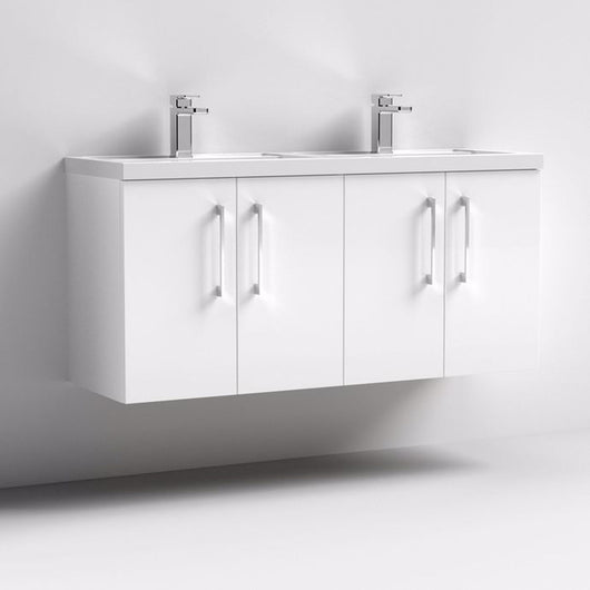  Nuie Arno 1200mm Wall Hung 4-Door Vanity & Double Basin 1 - Gloss White