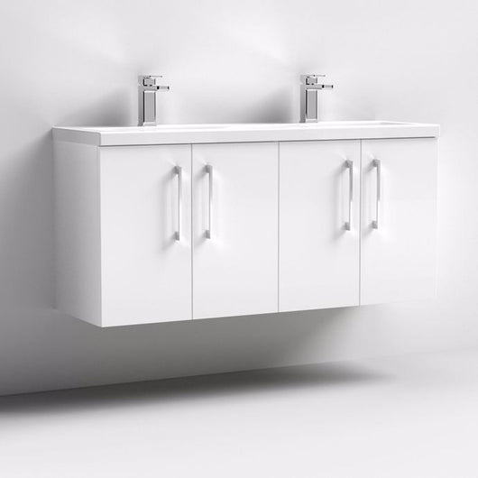  Nuie Arno 1200mm Wall Hung 4-Door Vanity & Double Basin 2 - Gloss White