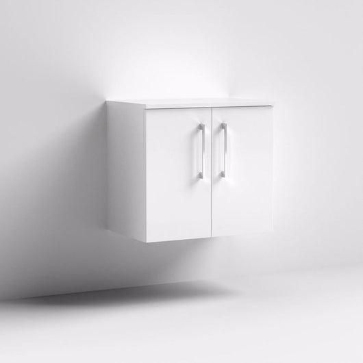  Nuie Arno 600mm Wall Hung 2-Door Vanity & Worktop - Gloss White