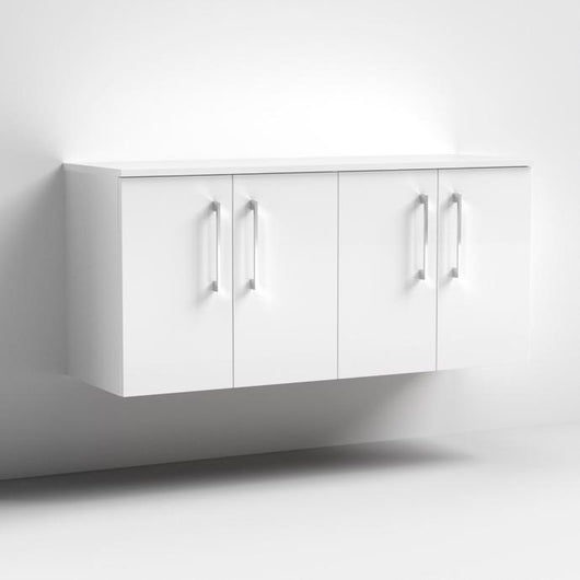  Nuie Arno 1200mm Wall Hung 4-Door Vanity & Worktop - Gloss White