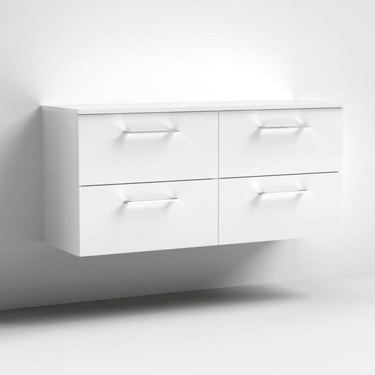  Nuie Arno 1200mm Wall Hung 4-Drawer Vanity & Worktop - Gloss White