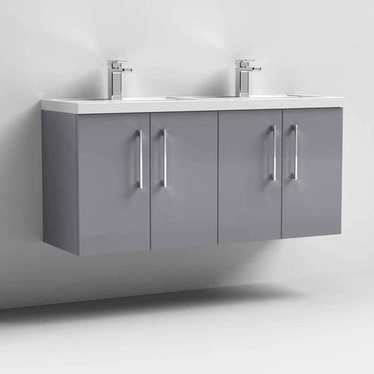  Nuie Arno 1200mm Wall Hung 4-Door Vanity & Double Basin 1 - Cloud Grey