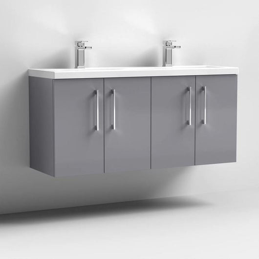  Nuie Arno 1200mm Wall Hung 4-Door Vanity & Double Basin 2 - Cloud Grey