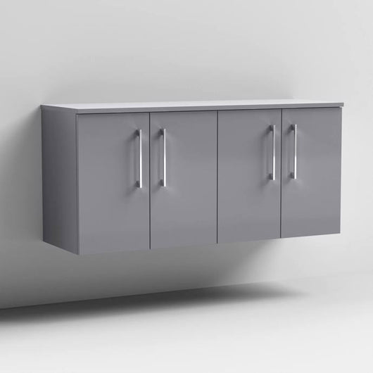  Nuie Arno 1200mm Wall Hung 4-Door Vanity & Worktop - Cloud Grey