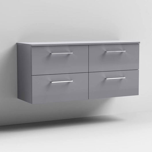  Nuie Arno 1200mm Wall Hung 4-Drawer Vanity & Worktop - Cloud Grey