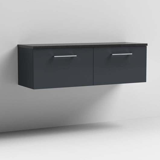  Nuie Arno 1200mm Wall Hung 2-Drawer Vanity & Laminate Worktop - Soft Black