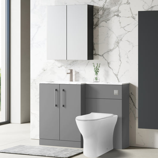  Nuie Arno L-Shaped 1100 Floor Standing Marble Stone Basin Combination Unit - Satin Grey with Freya Toilet - welovecouk