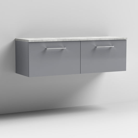  Nuie Arno 1200mm Wall Hung 2-Drawer Vanity & Laminate Worktop - Satin Grey