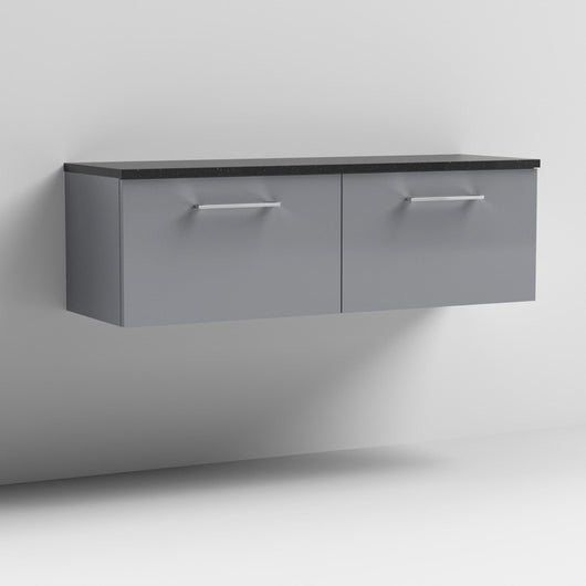  Nuie Arno 1200mm Wall Hung 2-Drawer Vanity & Laminate Worktop - Satin Grey