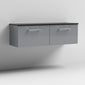 Nuie Arno 1200mm Wall Hung 2-Drawer Vanity & Laminate Worktop - Satin Grey