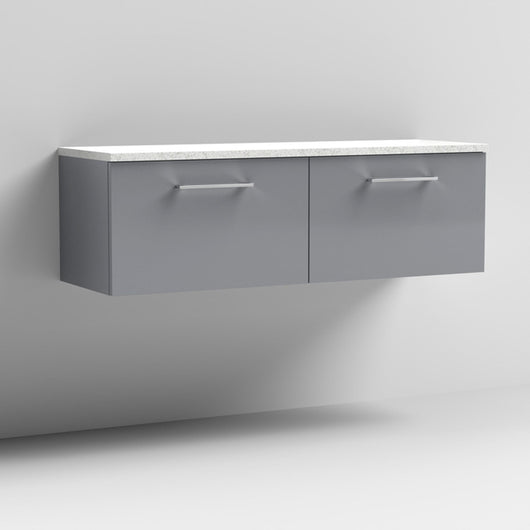  Nuie Arno 1200mm Wall Hung 2-Drawer Vanity & Laminate Worktop - Satin Grey