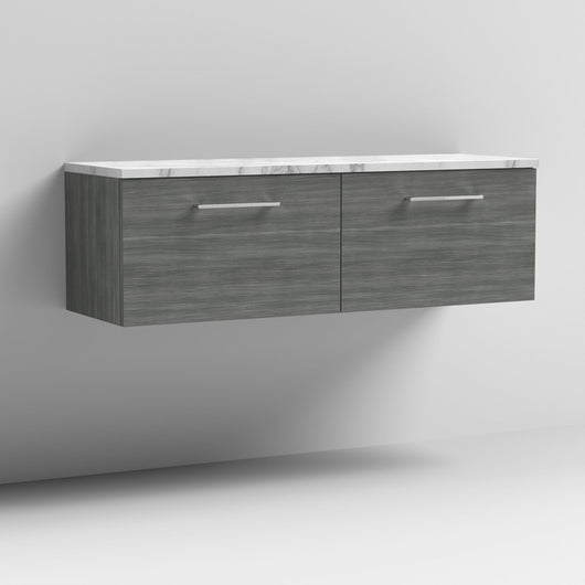  Nuie Arno 1200mm Wall Hung 2-Drawer Vanity & Laminate Worktop - Anthracite Woodgrain