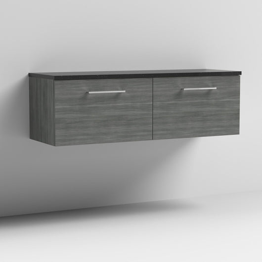  Nuie Arno 1200mm Wall Hung 2-Drawer Vanity & Laminate Worktop - Anthracite Woodgrain