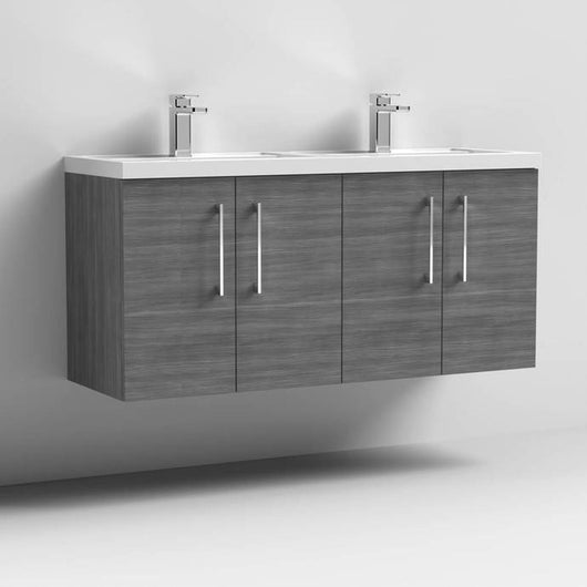  Nuie Arno 1200mm Wall Hung 4-Door Vanity & Double Basin 1 - Anthracite