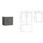 Nuie Arno 1200mm Wall Hung 4-Door Vanity & Laminate Worktop - Anthracite Woodgrain (Carrera Marble Worktop)