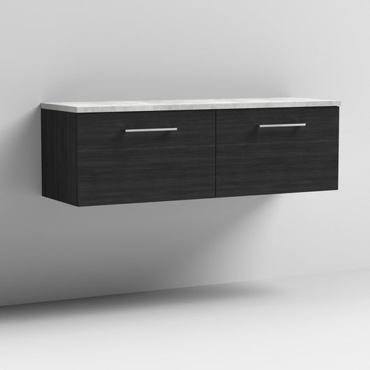  Nuie Arno 1200mm Wall Hung 2-Drawer Vanity & Laminate Worktop - Charcoal Black Woodgrain