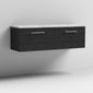 Nuie Arno 1200mm Wall Hung 2-Drawer Vanity & Laminate Worktop - Charcoal Black Woodgrain