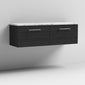 Nuie Arno 1200mm Wall Hung 2-Drawer Vanity & Laminate Worktop - Charcoal Black Woodgrain