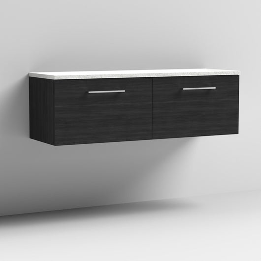  Nuie Arno 1200mm Wall Hung 2-Drawer Vanity & Laminate Worktop - Charcoal Black Woodgrain