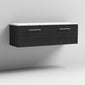 Nuie Arno 1200mm Wall Hung 2-Drawer Vanity & Laminate Worktop - Charcoal Black Woodgrain