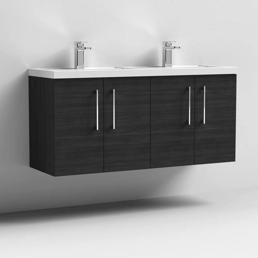  Nuie Arno 1200mm Wall Hung 4-Door Vanity & Double Basin 1 - Charcoal Black