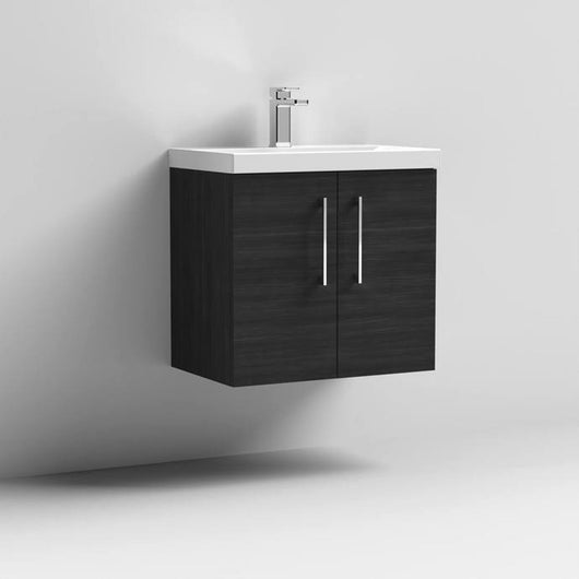  Nuie Arno 600mm Wall Hung 2-Door Vanity & Basin 3 - Charcoal Black