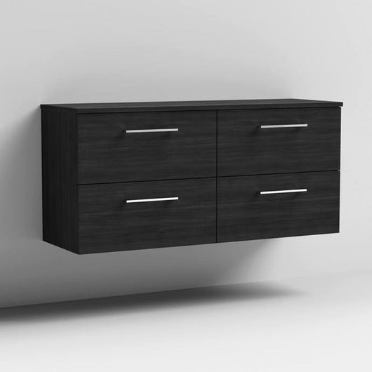  Nuie Arno 1200mm Wall Hung 4-Drawer Vanity & Worktop - Charcoal Black