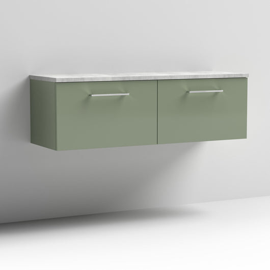  Nuie Arno 1200mm Wall Hung 2-Drawer Vanity & Laminate Worktop - Satin Green