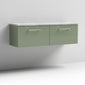 Nuie Arno 1200mm Wall Hung 2-Drawer Vanity & Laminate Worktop - Satin Green