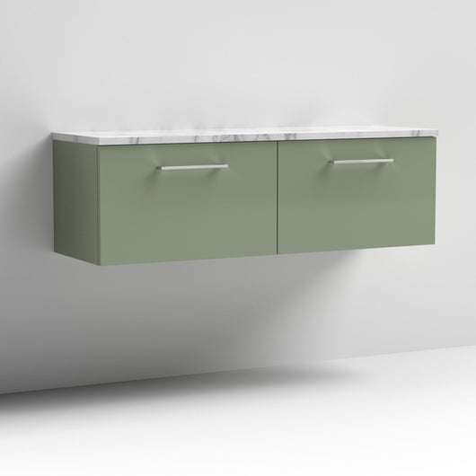  Nuie Arno 1200mm Wall Hung 2-Drawer Vanity & Laminate Worktop - Satin Green