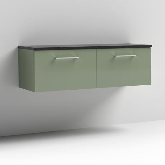  Nuie Arno 1200mm Wall Hung 2-Drawer Vanity & Laminate Worktop - Satin Green