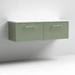 Nuie Arno 1200mm Wall Hung 2-Drawer Vanity & Laminate Worktop - Satin Green