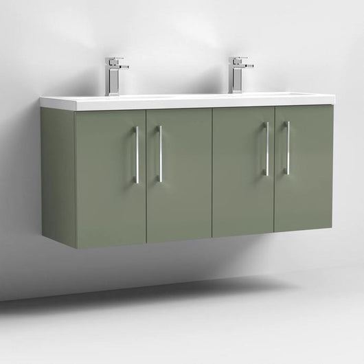  Nuie Arno 1200mm Wall Hung 4-Door Vanity & Double Basin 2 - Satin Green