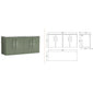 Nuie Arno 1200mm Wall Hung 4-Door Vanity & Laminate Worktop - Satin Green (Carrera Marble Worktop)