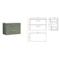 Nuie Arno 800mm Wall Hung 2-Drawer Vanity & Laminate Worktop - Satin Green