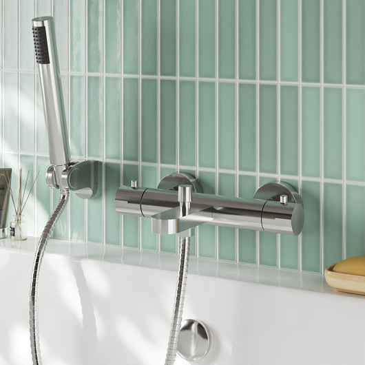  Nuie Arvan Wall Mounted Thermostatic Bath Shower Mixer - Chrome - welovecouk
