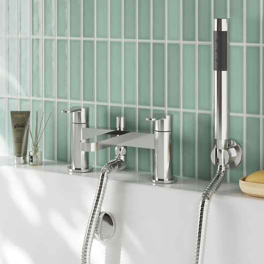  Nuie Arvan  Deck Mounted Bath Shower Mixer With Kit - Chrome - welovecouk