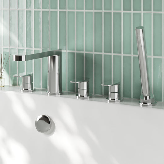  Nuie Arvan  Deck Mounted 5 Tap Hole Bath Shower Mixer - Chrome - welovecouk