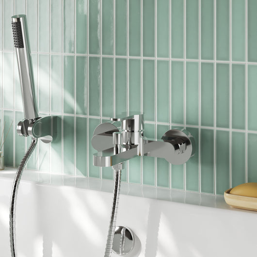  Nuie Arvan Wall Mounted Bath Shower Mixer With Kit - Chrome - welovecouk