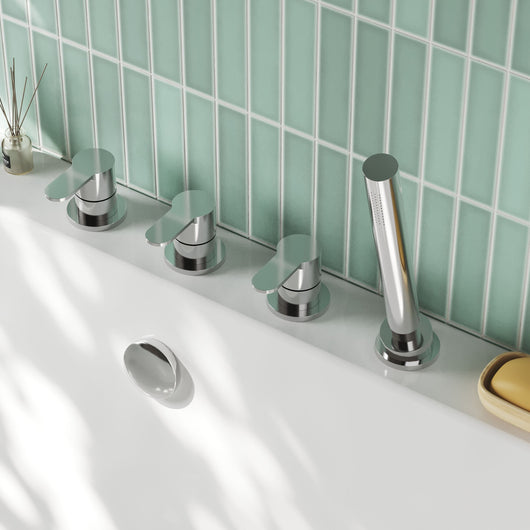  Nuie Arvan Deck Mounted 4 Tap Hole Bath Shower Mixer No Spout - Chrome - welovecouk