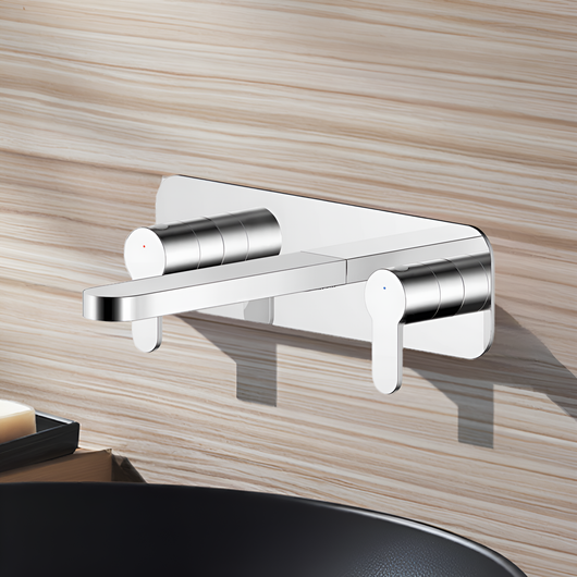  Nuie Arvan Wall Mounted 3 Tap Hole Basin Mixer With Plate - Chrome