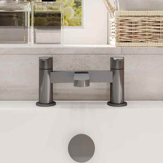  Nuie Arvan  Deck Mounted Bath Filler - Brushed Gun Metal - welovecouk
