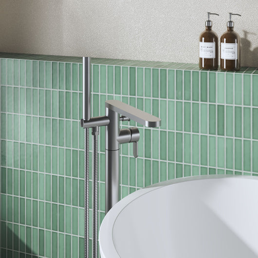  Nuie Arvan  Freestanding Bath Shower Mixer - Brushed Gun Metal - welovecouk