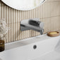 Nuie Arvan Wall Mounted 2 Tap Hole Basin Mixer With Plate - Brushed Gun Metal - welovecouk