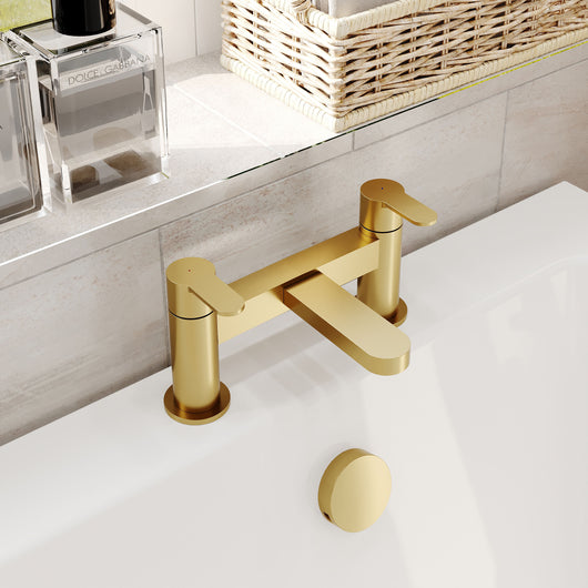  Nuie Arvan Deck Mounted Bath Filler - Brushed Brass - welovecouk