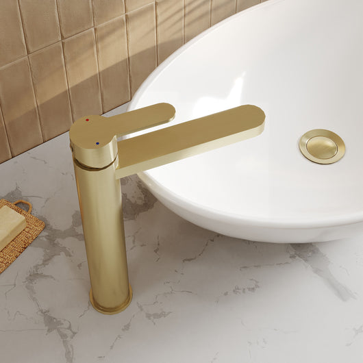  Nuie Arvan High-Rise Mono Basin Mixer (No Waste) - Brushed Brass - welovecouk