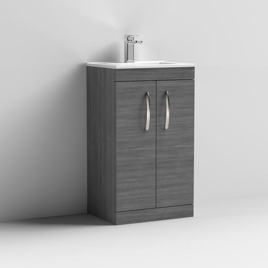  Mantello 500mm Floor Standing 2-Door Basin Vanity Unit - Anthracite Woodgrain